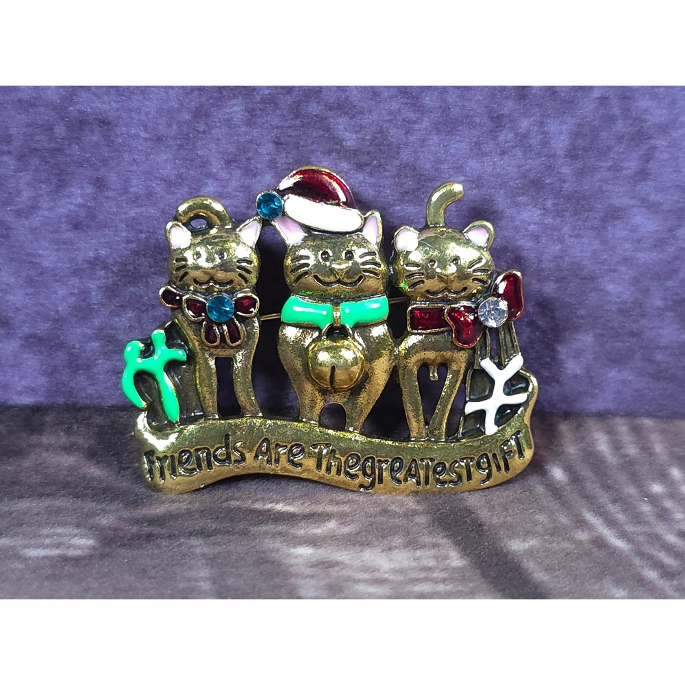 Enamel Cat Friends Christmas Pin Brooch Friends Are The Greatest Gift